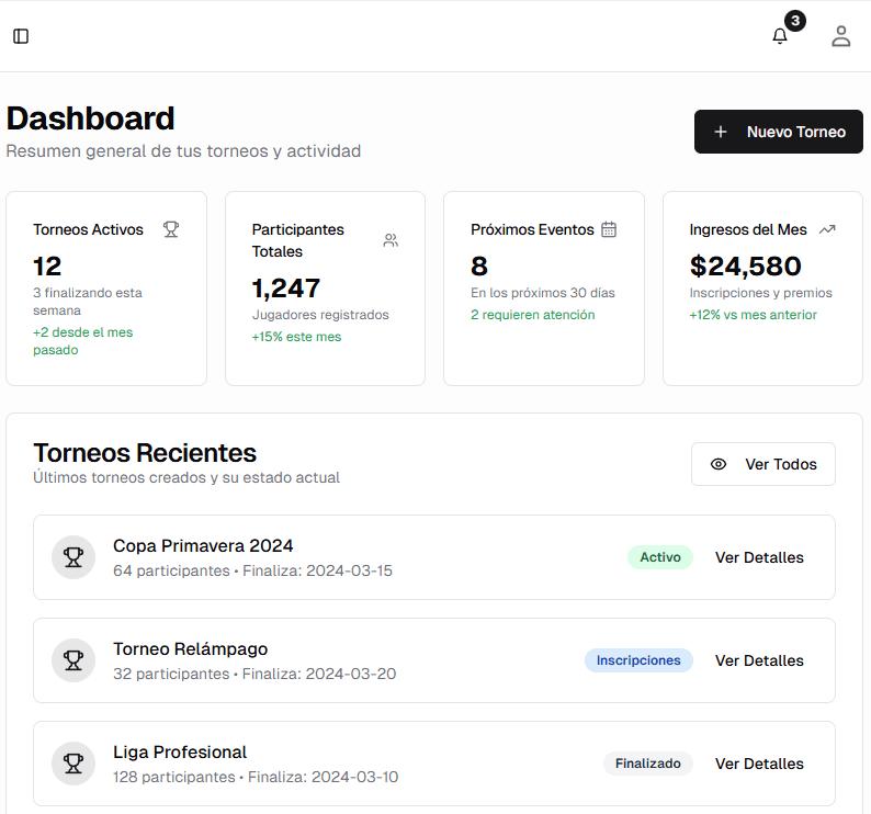 Tourneasy App Dashboard